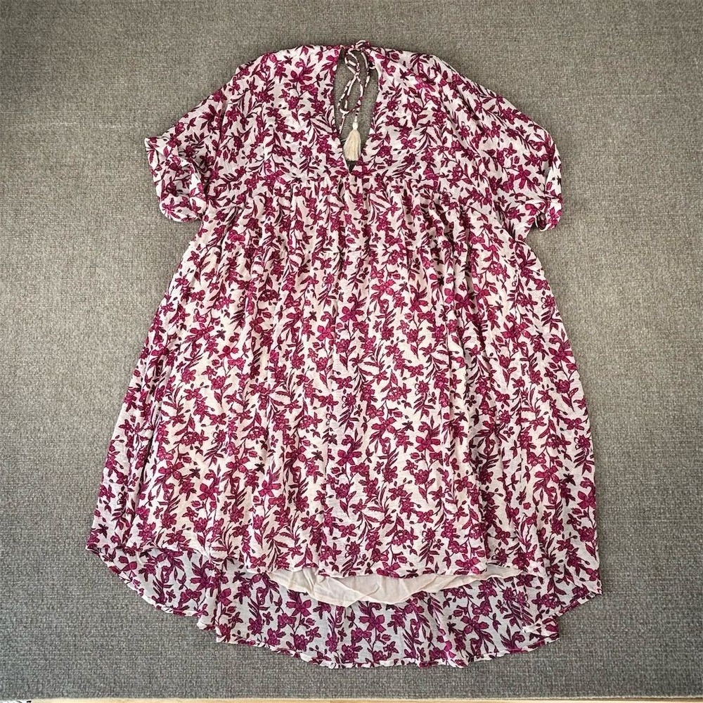 Free People Women's L Pink Floral Tie-Front Midi Dress Bohemian Style - Picture 2 of 7